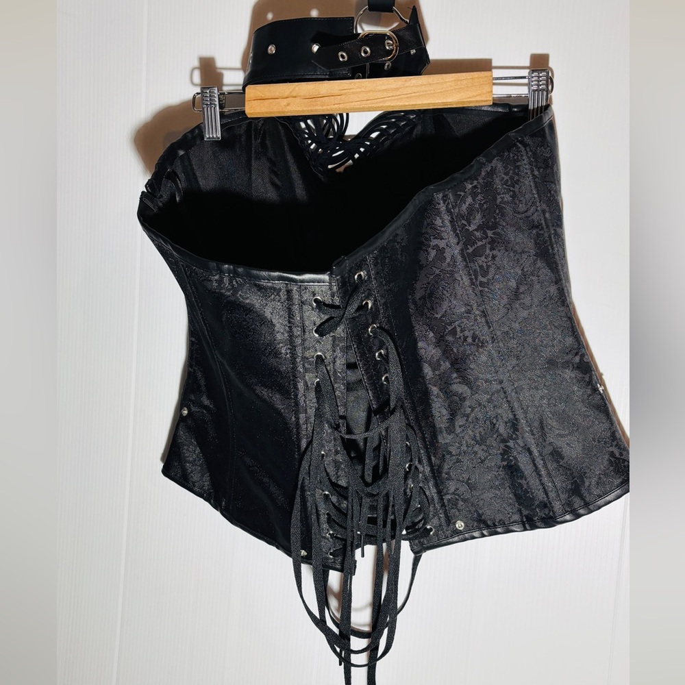 Women's Steampunk Goth Halter Steel Boned Overbust Corset Bustier Tops - Picture 3 of 7